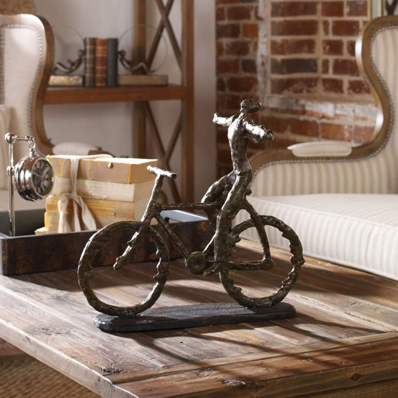 Image 1 Freedom Rider Bicyclist 15 inch Wide Bike Statue by Uttermost