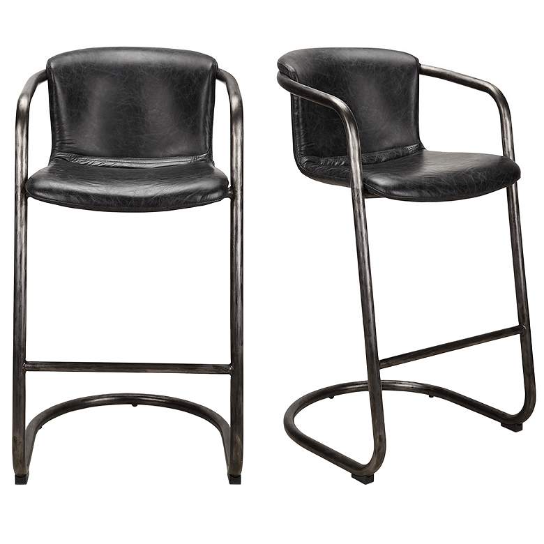 Image 1 Freeman Barstool Onyx Black Leather - Set Of Two