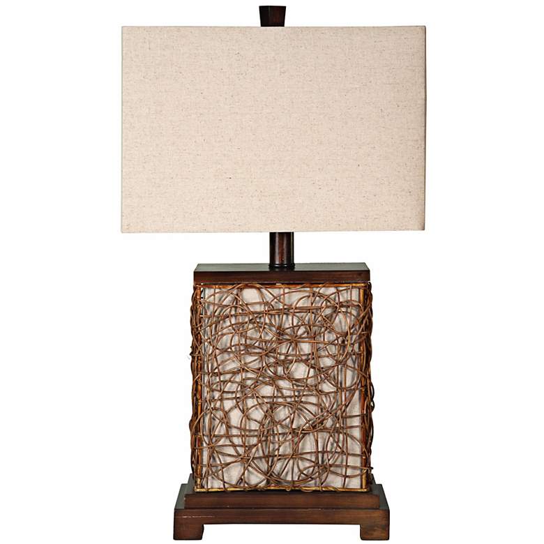 Image 1 Freeport Wood-Rattan With Nightlight 27 inch High Table Lamp