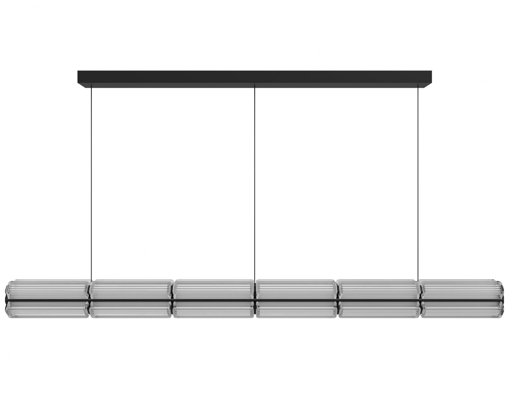 Fremont 78"W Linear LED Pendant in Black/Clear Ribbed Glass