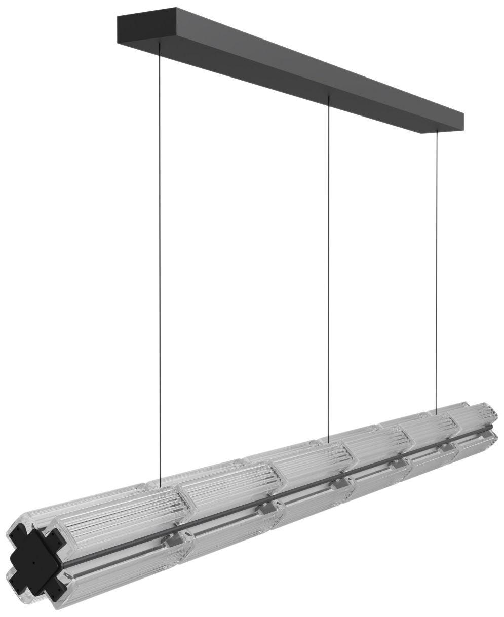 Image 3 Fremont 78"W Linear LED Pendant in Black/Clear Ribbed Glass more views