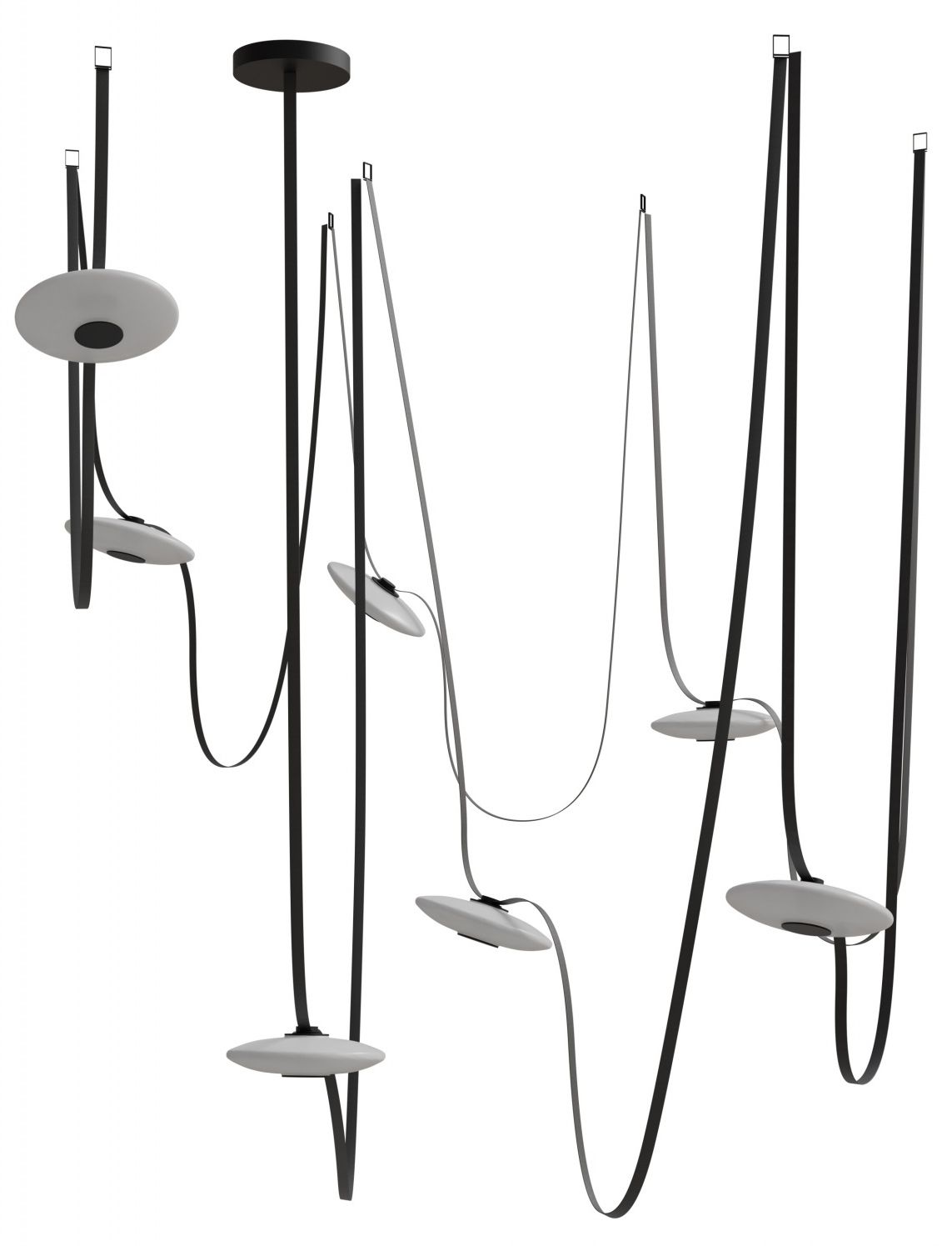 Fremont Belt 7-Light 826"L Chandelier in Black/White Glass Disc