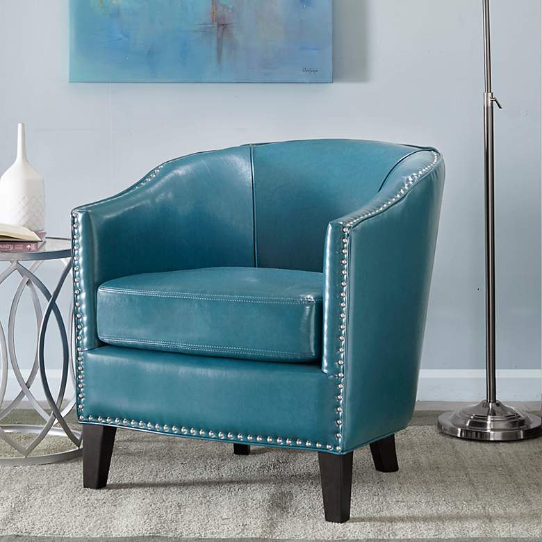 Image 1 Fremont Blue Faux Leather Barrel Armchair