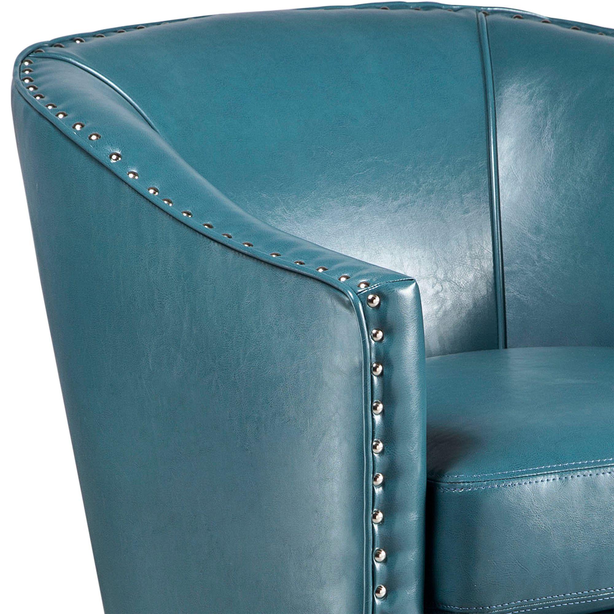 blue faux leather armchair