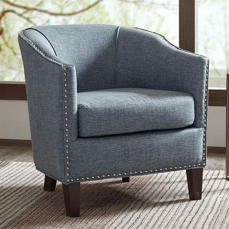 Image 1 Fremont Slate Blue Fabric Barrel Armchair