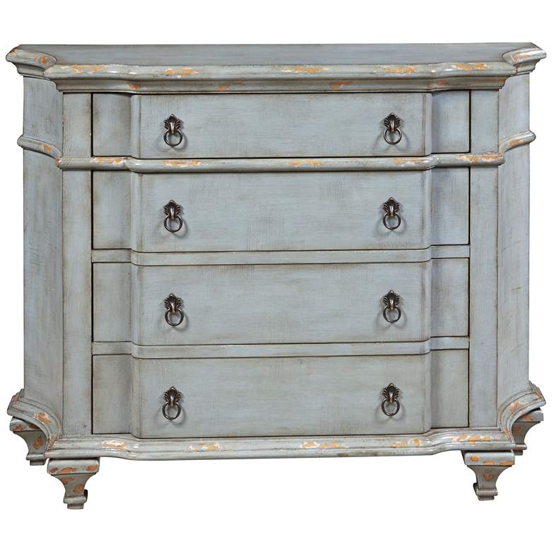 Image 1 French 45 1/2" Wide 4-Drawer Distressed Blue Accent Chest