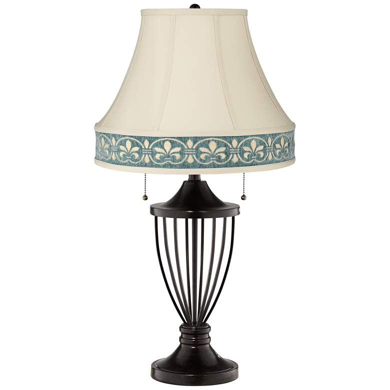 Image 1 French Beige Bell Shade Bronze Urn Table Lamp