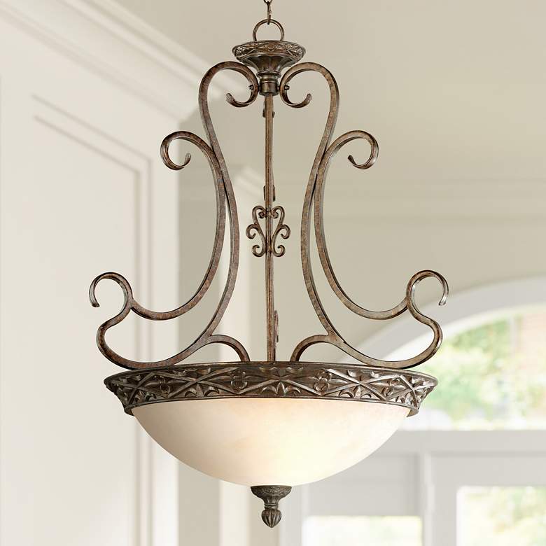 Image 1 French Bronze Scroll 26 inch Wide Pendant Chandelier