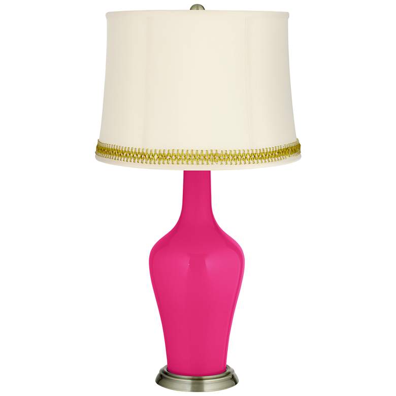 Image 1 French Burgundy Anya Table Lamp with Open Weave Trim