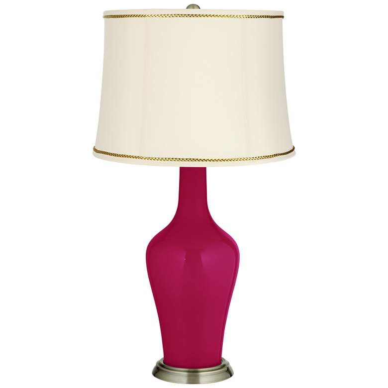Image 1 French Burgundy Anya Table Lamp with President&#39;s Braid Trim