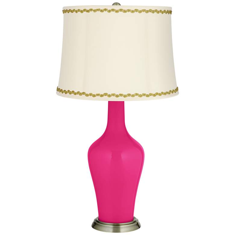 Image 1 French Burgundy Anya Table Lamp with Relaxed Wave Trim