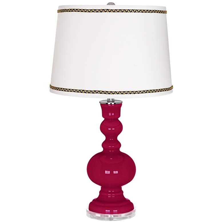 Image 1 French Burgundy Apothecary Table Lamp with Ric-Rac Trim