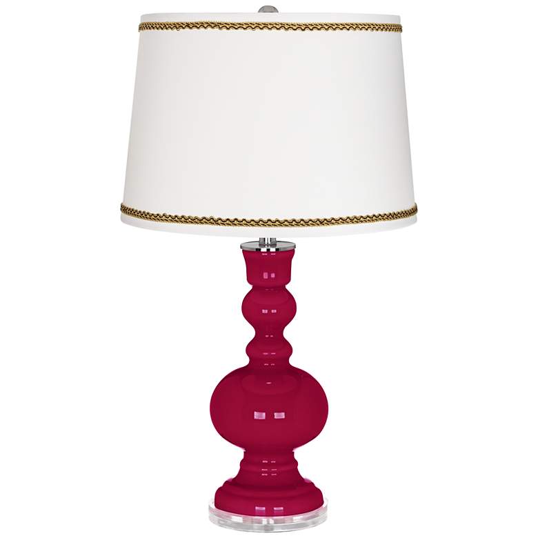 Image 1 French Burgundy Apothecary Table Lamp with Twist Scroll Trim