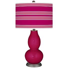 Image1 of French Burgundy Bold Stripe Double Gourd Table Lamp