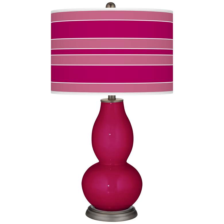 Image 1 French Burgundy Bold Stripe Double Gourd Table Lamp