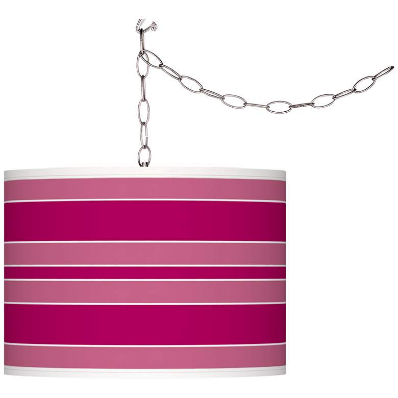 Image 1 French Burgundy Bold Stripe Giclee Glow Plug-In Swag Pendant