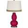 French Burgundy Double Gourd Table Lamp with Scallop Lace Trim