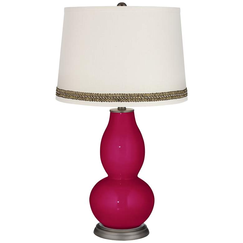 Image 1 French Burgundy Double Gourd Table Lamp with Wave Braid Trim