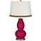 French Burgundy Double Gourd Table Lamp with Wave Braid Trim