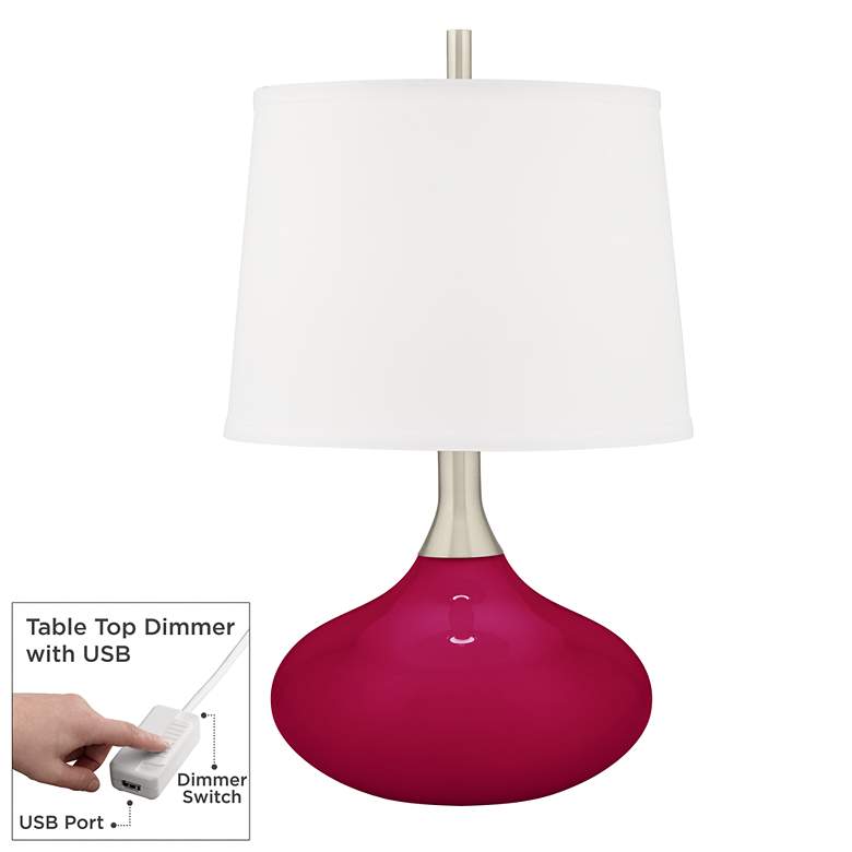 Image 1 French Burgundy Felix Modern Table Lamp with Table Top Dimmer