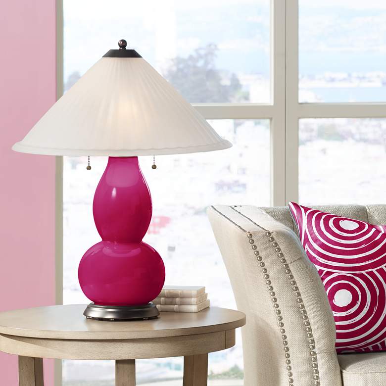 Image 1 French Burgundy Fulton Table Lamp with Fluted Glass Shade