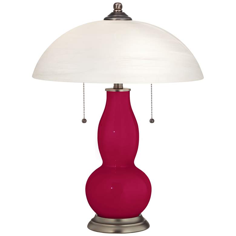 Image 1 French Burgundy Gourd-Shaped Table Lamp with Alabaster Shade