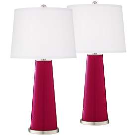 Image2 of French Burgundy Leo Table Lamp Set of 2 with Dimmers