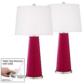 Image1 of French Burgundy Leo Table Lamp Set of 2 with Dimmers