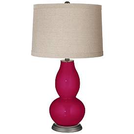 Image1 of French Burgundy Linen Drum Shade Double Gourd Table Lamp
