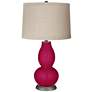 French Burgundy Linen Drum Shade Double Gourd Table Lamp