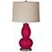 French Burgundy Linen Drum Shade Double Gourd Table Lamp