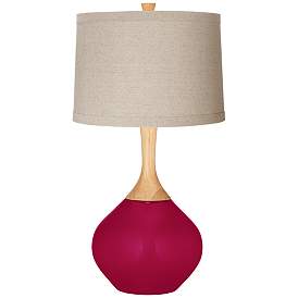 Image1 of French Burgundy Natural Linen Drum Shade Wexler Table Lamp