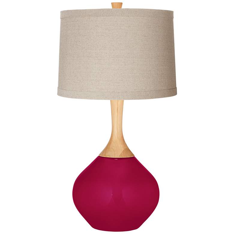 Image 1 French Burgundy Natural Linen Drum Shade Wexler Table Lamp