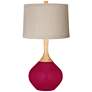 French Burgundy Natural Linen Drum Shade Wexler Table Lamp