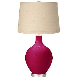 Image1 of French Burgundy Oatmeal Linen Shade Ovo Table Lamp