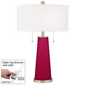 Image1 of French Burgundy Peggy Glass Table Lamp With Dimmer