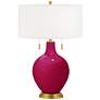 French Burgundy Toby Brass Accents Table Lamp with Dimmer