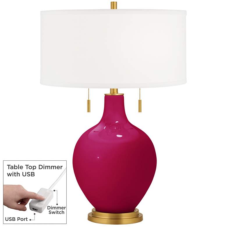 Image 1 French Burgundy Toby Brass Accents Table Lamp with Dimmer