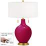 French Burgundy Toby Brass Accents Table Lamp with Dimmer