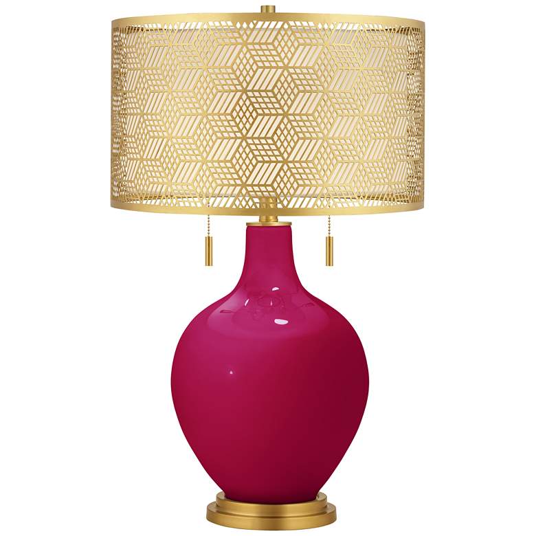Image 1 French Burgundy Toby Brass Metal Shade Table Lamp