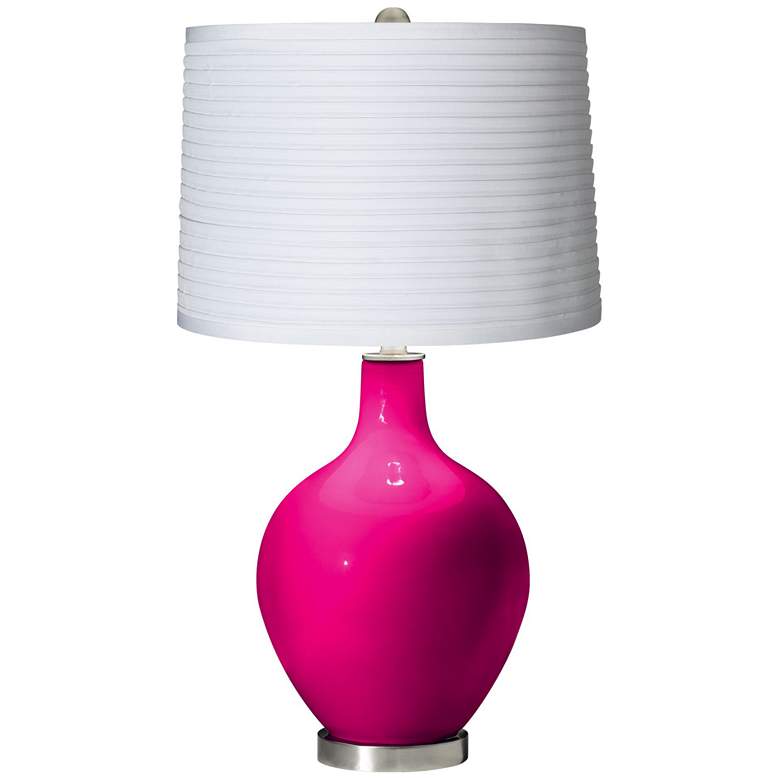 Image 1 French Burgundy White Pleated Shade Ovo Table Lamp
