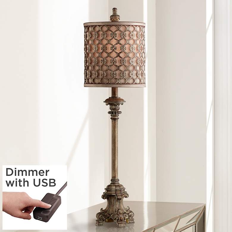 Image 1 French Candlestick 34" High Buffet Table Lamp with USB Cord Dimmer