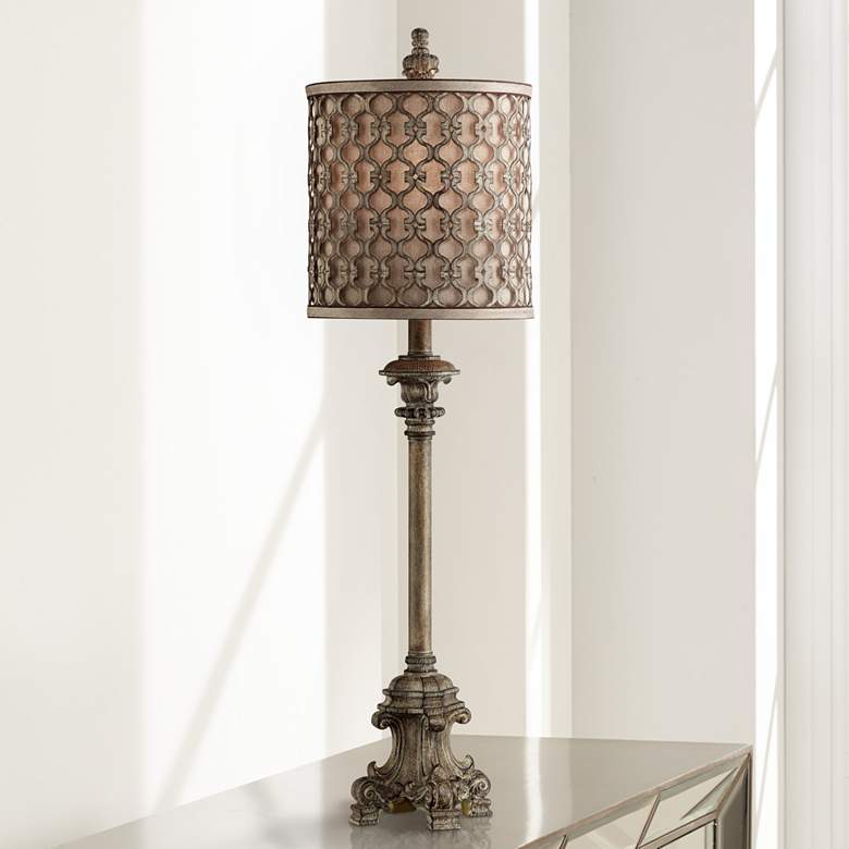 Image 1 French Candlestick 34" High Buffet Table Lamp with USB Cord Dimmer