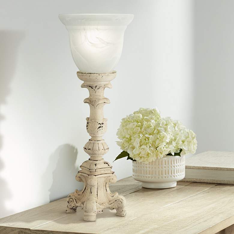 French Console Accent Table Lamp with Alabaster Glass