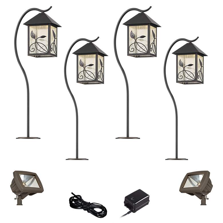 Image 1 French Garden Bronze 8-Piece LED Path and Flood Light Set