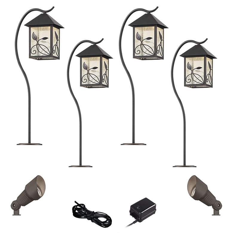Image 1 French Garden Bronze 8-Piece LED Path and Spot Light Set