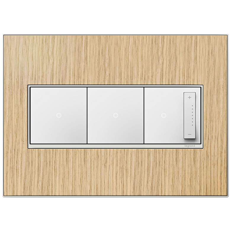 Image 1 French Oak 3-Gang Real Metal Wall Plate w/ 2 Switches and Dimmer
