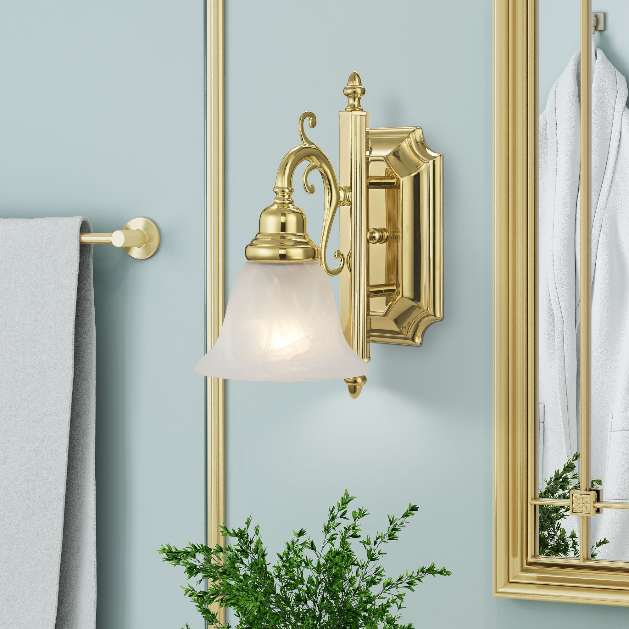 French Regency 1-Light Polished Brass Arm Wall Sconce