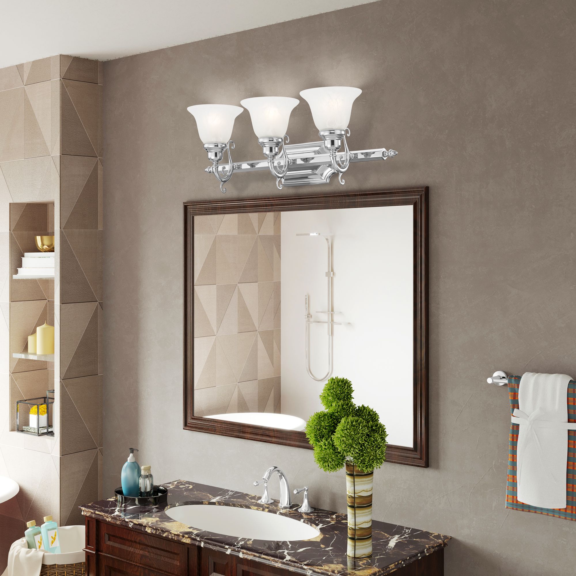 French Regency 25" Wide Polished Chrome 3-Light Bath Light