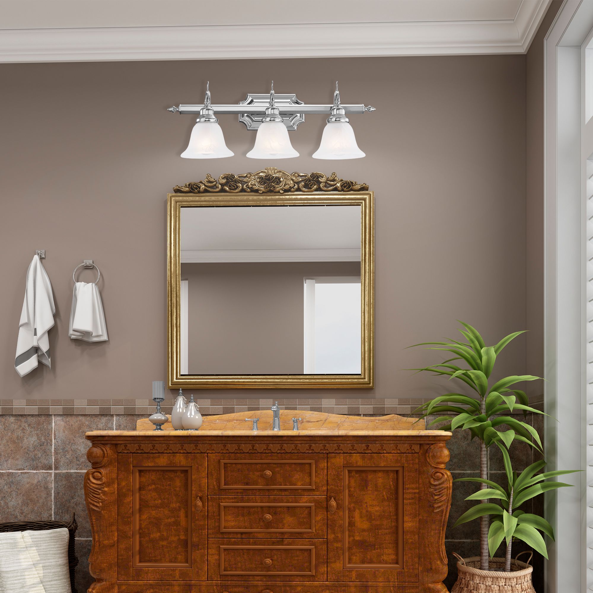 French Regency 25" Wide Polished Chrome 3-Light Bath Light